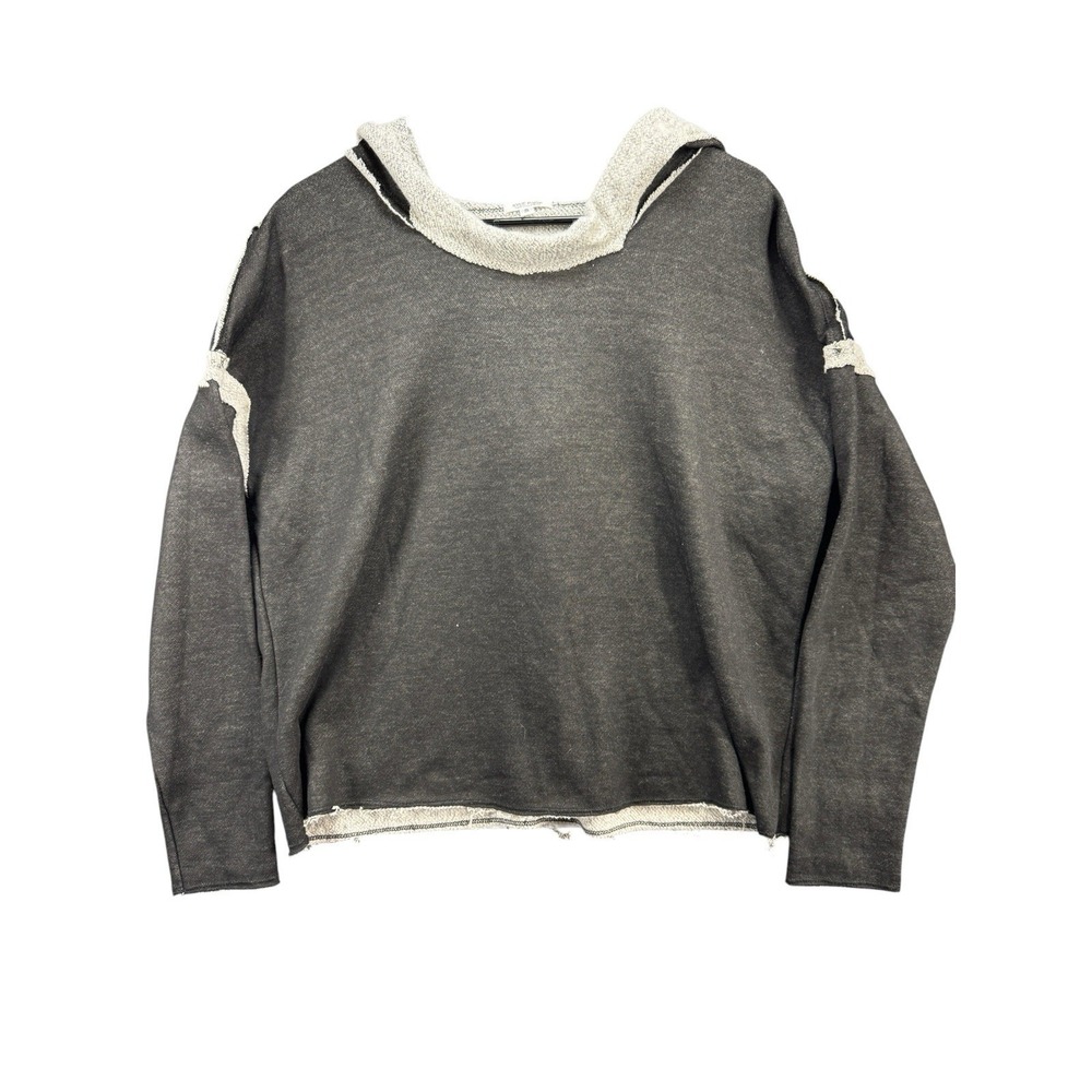 Kylie Paige Hoodie Sweatshirt Small Black Gray Raw Edge Cowl Neck Cozy Boho